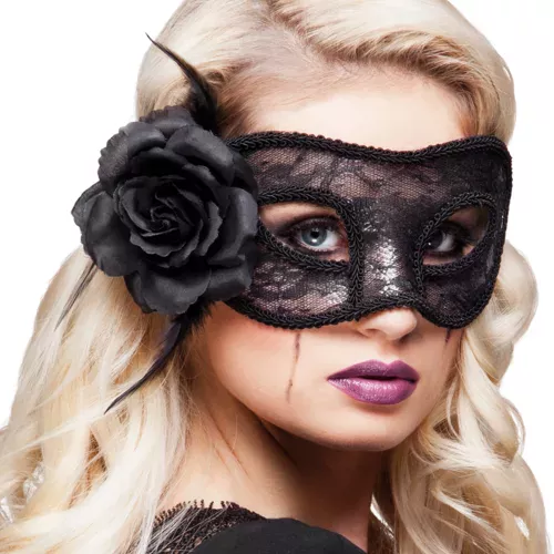 Photo du produit Loup dentelle noir avec rose femme