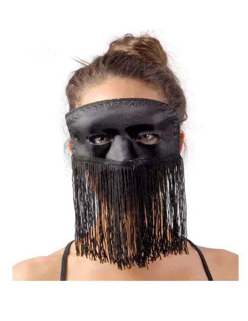 Photo du produit Loup en soie luxe noir à frange adulte