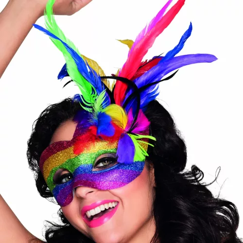 Photo du produit Loup vénitien multicolore avec plumes adulte