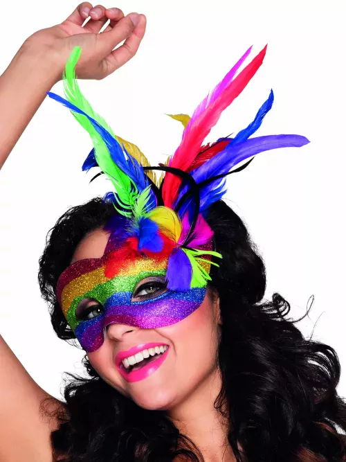 Photo du produit Loup vénitien multicolore avec plumes adulte