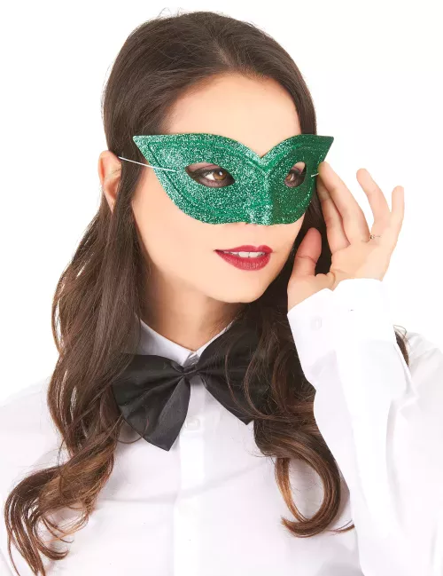 Photo du produit Loup vénitien pailleté vert adulte