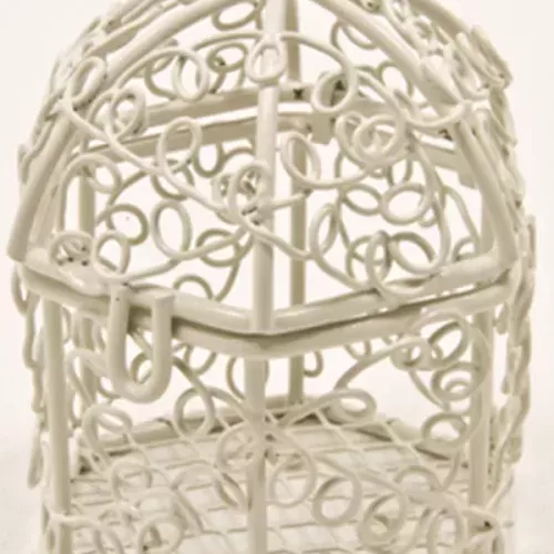 Photo du produit Mini cage à oiseaux en métal blanche 5,5 x 4,5 cm