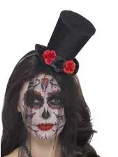 Photo du produit Mini chapeau avec roses et voile femme Dia de los muertos