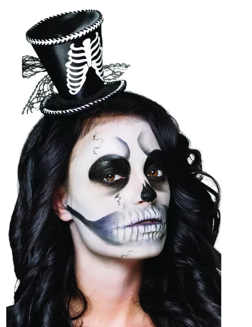 Photo du produit Mini chapeau haut de forme squelette femme Halloween