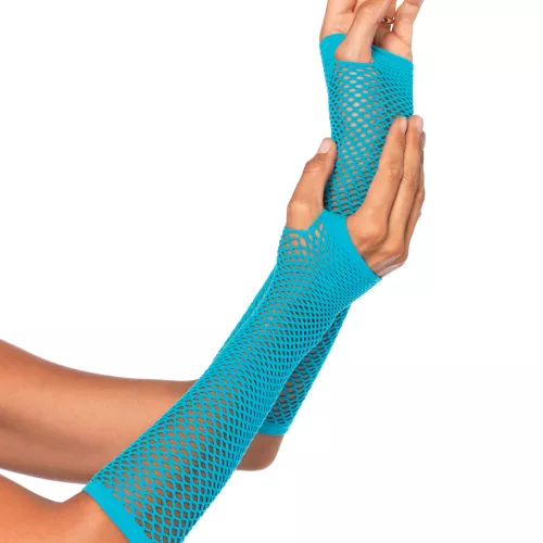 Photo du produit Mitaines longues bleues résilles adulte