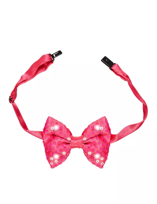 Photo du produit Noeud papillon rose avec sequins et LED clignotantes adulte