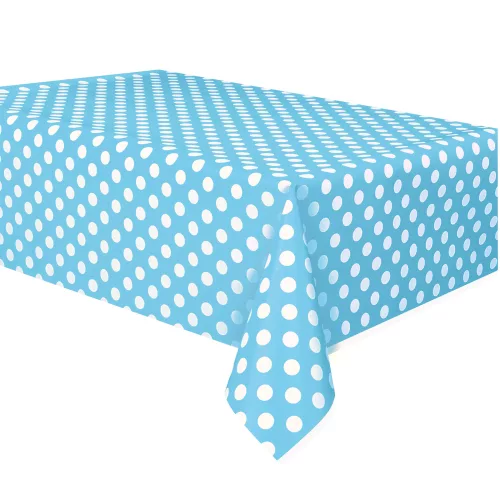 Photo du produit Nappe bleue à pois blancs en plastique 137 x 274 cm