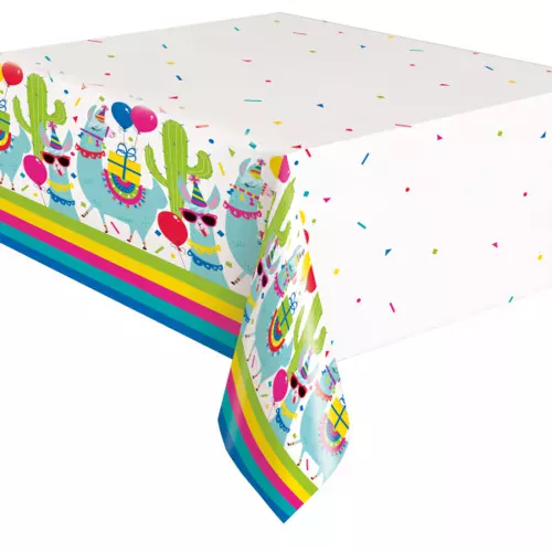 Photo du produit Nappe en plastique aniversaire lama blanche 137 x 213 cm