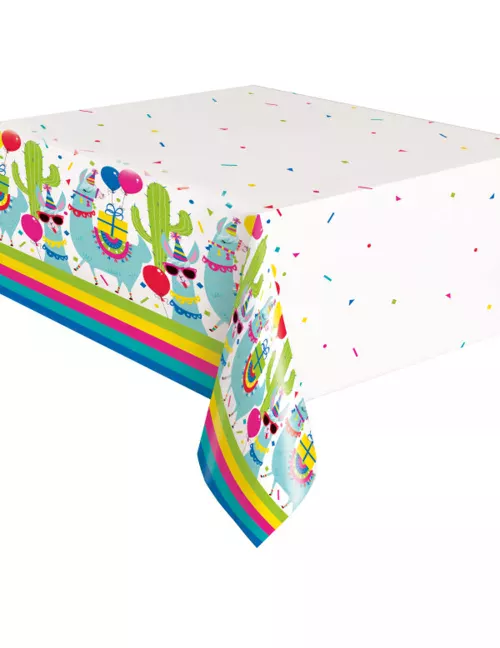 Photo du produit Nappe en plastique aniversaire lama blanche 137 x 213 cm