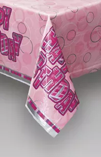 Photo du produit Nappe pliéeen plastique Happy Birthday rose