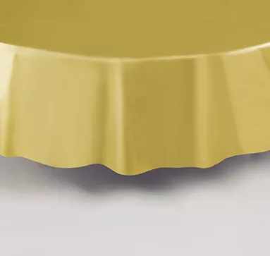 Photo du produit Nappe ronde en plastique dorée 213 cm