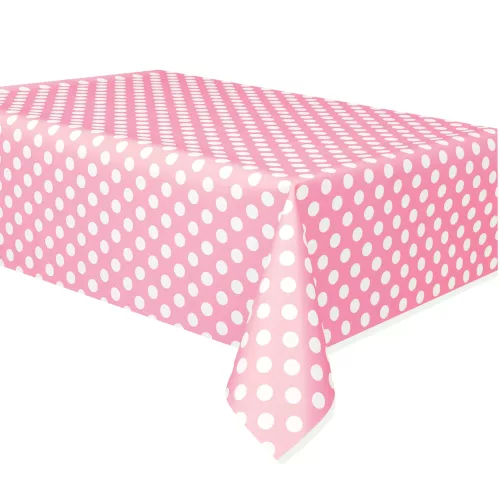 Photo du produit Nappe rose à pois blancs en plastique 137 x 274 cm