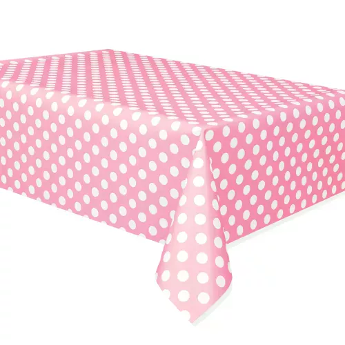 Photo du produit Nappe rose à pois blancs en plastique 137 x 274 cm
