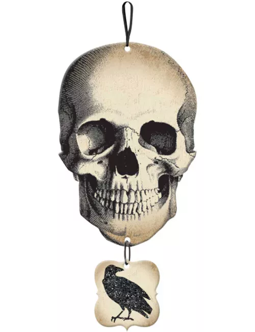 Photo du produit Panneau tête de mort et corbeau pailleté Halloween