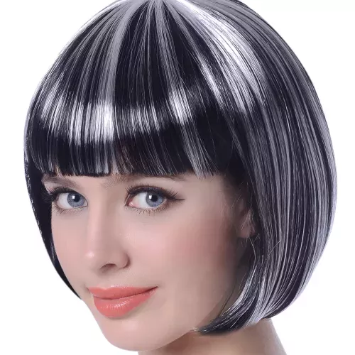 Photo du produit Perruque carré court mêchée noir et blanc femme