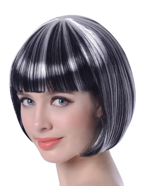 Photo du produit Perruque carré court mêchée noir et blanc femme