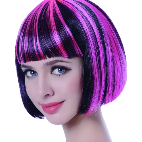 Photo du produit Perruque carré court mêchée noir et rose femme