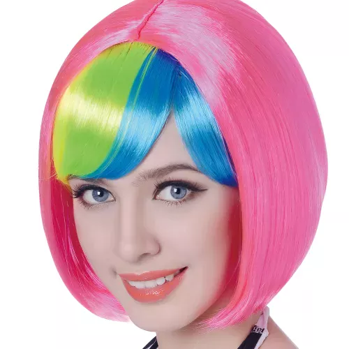 Photo du produit Perruque courte rose frange multicolore femme - 110g