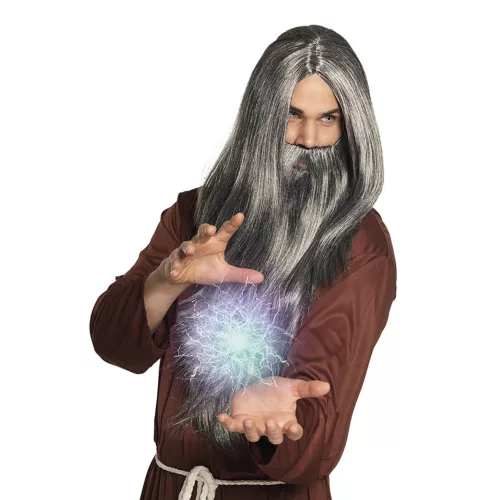 Photo du produit Perruque et barbe longue grise magicien homme