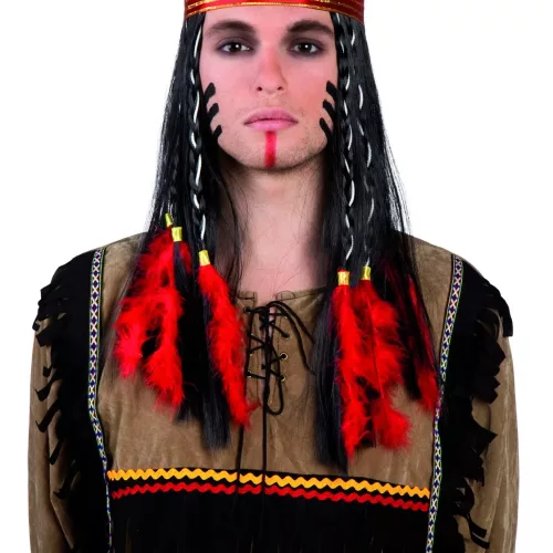 Photo du produit Perruque indien avec plumes rouges homme
