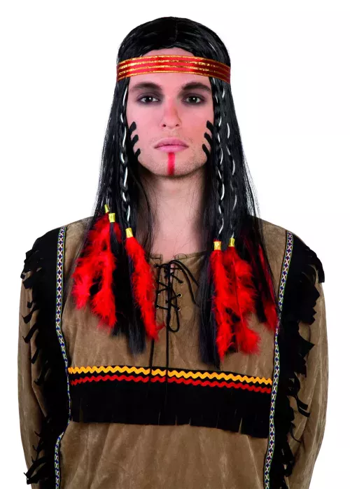 Photo du produit Perruque indien avec plumes rouges homme