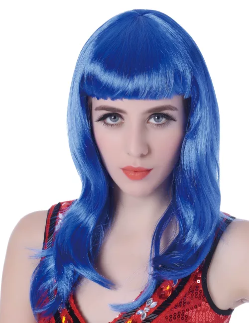 Photo du produit Perruque longue bleue à frange femme