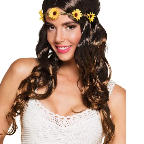 Photo du produit Perruque longue marron avec bandeau fleurs femme