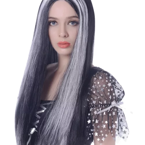 Photo du produit Perruque longue noire et blanche femme - 60cm