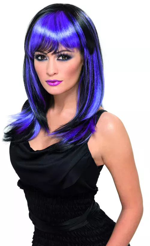 Photo du produit Perruque longue noire et violette femme
