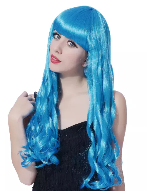 Photo du produit Perruque longue ondulée bleue avec frange femme