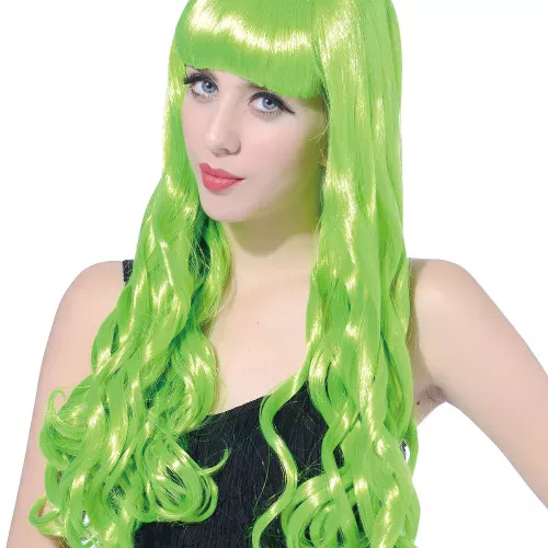 Photo du produit Perruque longue ondulée Vert fluo avec frange femme