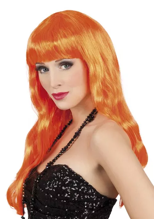 Photo du produit Perruque longue orange fluo à frange Femme