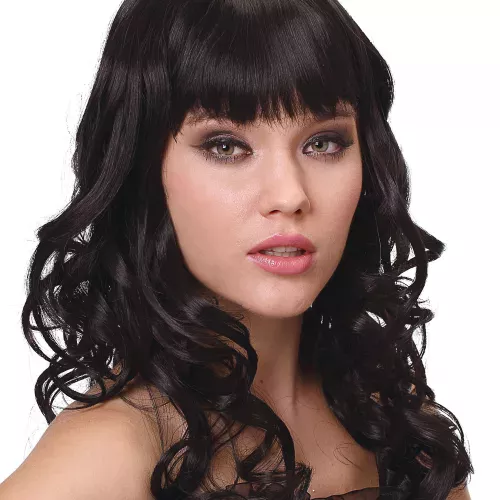 Photo du produit Perruque luxe noire ondulée avec frange femme - 221g
