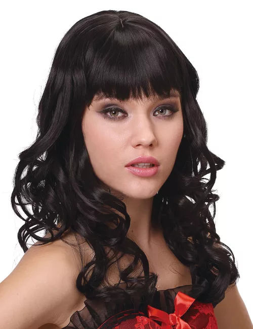 Photo du produit Perruque luxe noire ondulée avec frange femme - 221g