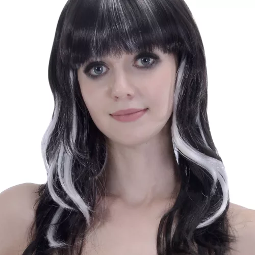 Photo du produit Perruque noire à frange avec balayage blanc femme