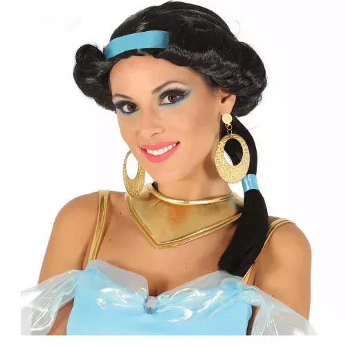 Photo du produit Perruque noire princesse du désert avec bandeau bleu femme
