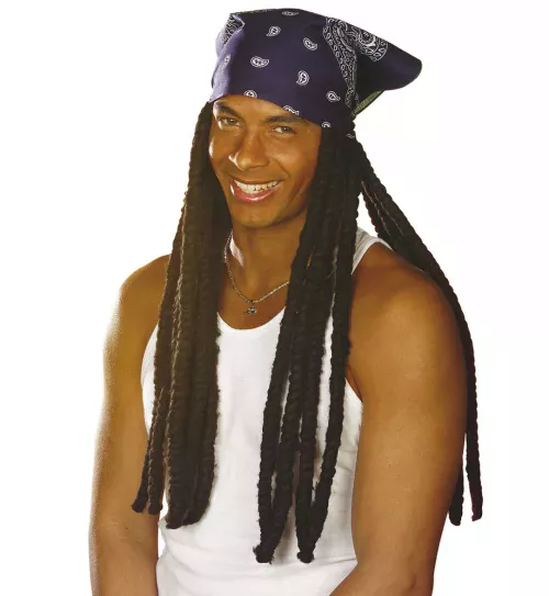 Photo du produit Perruque rasta noire et bandana bleu adulte