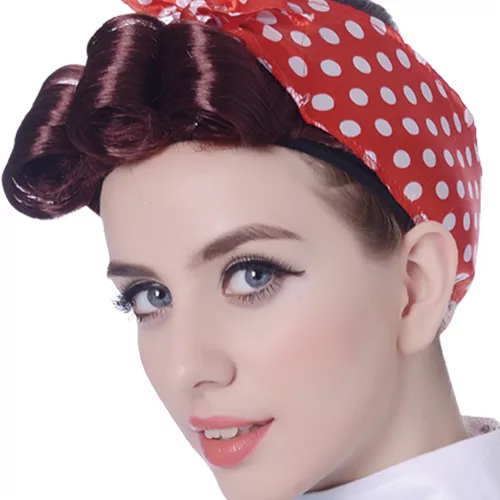 Photo du produit Perruque rétro chatain avec foulard femme