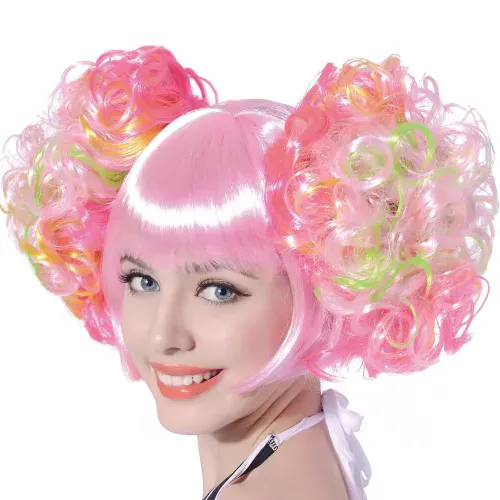 Photo du produit Perruque rose clair à couettes bouclées femme