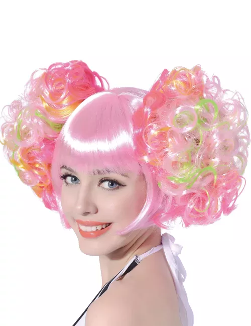 Photo du produit Perruque rose clair à couettes bouclées femme