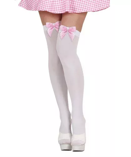 Photo du produit Bas blanc adulte avec noeuds vichy rose