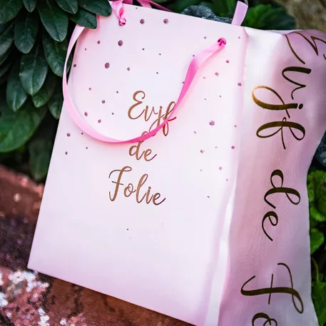 Photo du produit Sac EVJF de folie rose gold avec ruban satin 15 x 20 cm