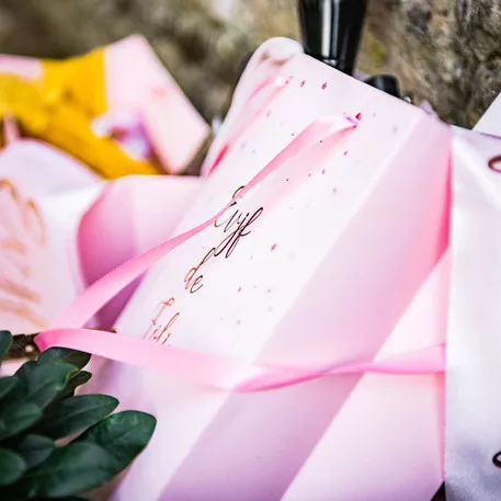 Photo du produit Sac EVJF de folie rose gold avec ruban satin 15 x 20 cm