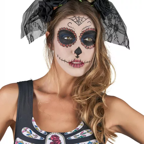 Photo du produit Serre tête noir voile dentelle Dia De Los Muertos
