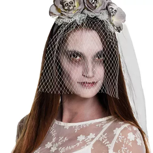 Photo du produit Serre-tête avec voile zombie blanc femme Halloween