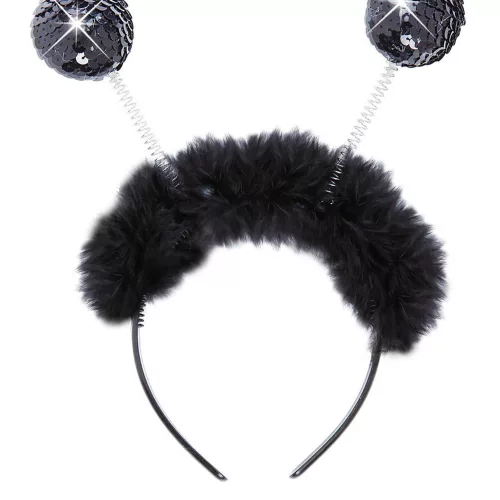 Photo du produit Serre-tête noir boules avec fourrure adulte