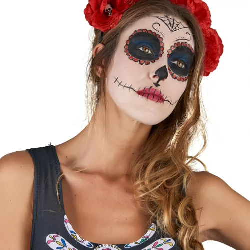 Photo du produit Serre tête fleurs rouge Dia De Los Muertos adulte