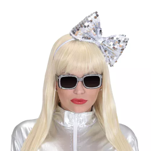 Photo du produit Serre-tête noeud argent à sequins adulte