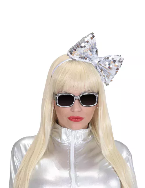 Photo du produit Serre-tête noeud argent à sequins adulte