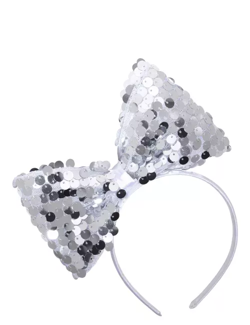 Photo du produit Serre-tête noeud argent à sequins adulte